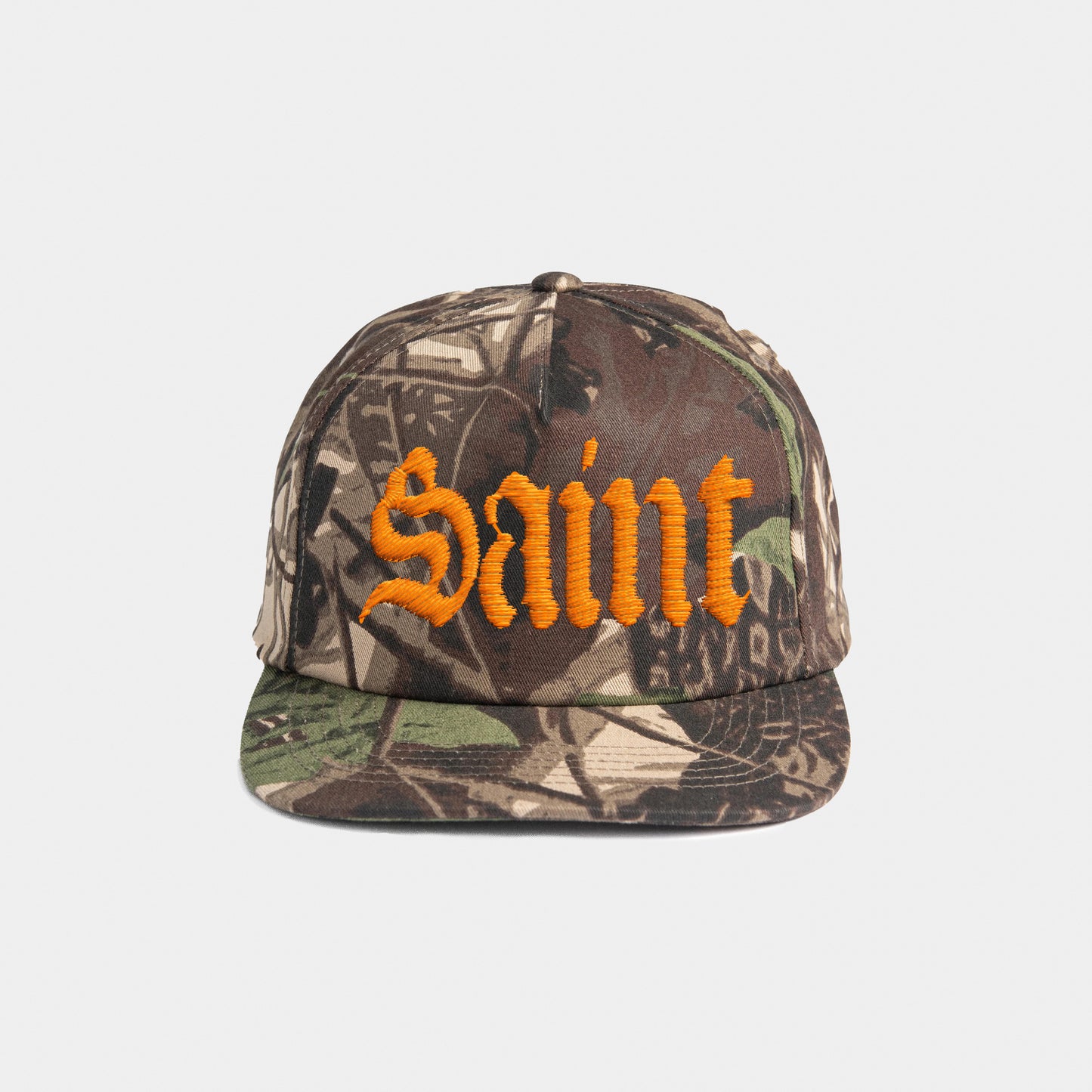 Saint Embroidered Snapback Hat || Camo